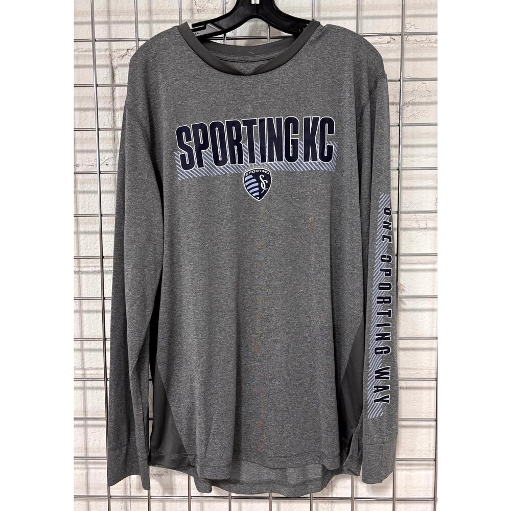 Sporting Kansas City MLS Soccer Shirt XL Gray Crew Neck Drop Shoulder Pullover